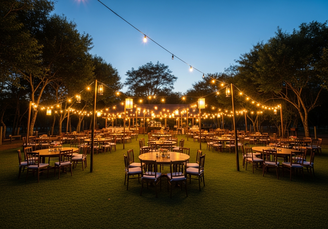 Espaço do Pesqueiro Caçula preparado para eventos e confraternizações